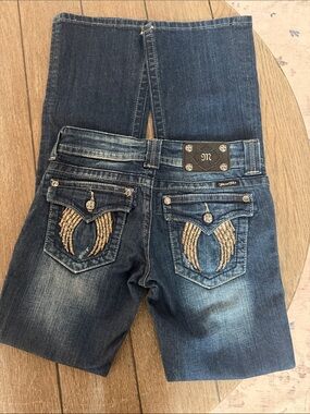 Miss Me Blue Wash Bootcut Jeans with Embroidered Wing Pockets Vintage